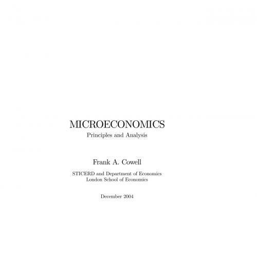 Microeconomics Principles and Analysis 1st Edition by Frank Cowell